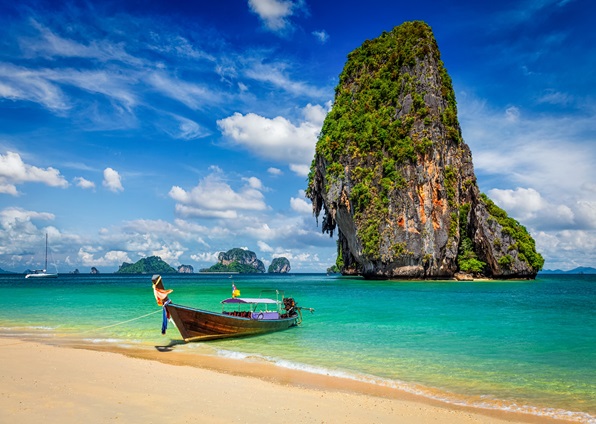 Thailand,tropical,vacation,concept,background, ,long,tail,boat,on